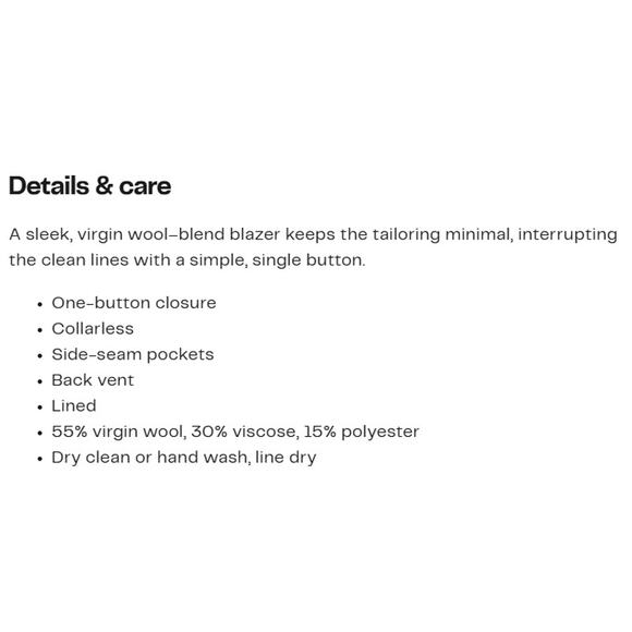 Vince Cream Beige Collarless Wool Blend Blazer Single Button Slit Pockets Sz 18 - Picture 10 of 10